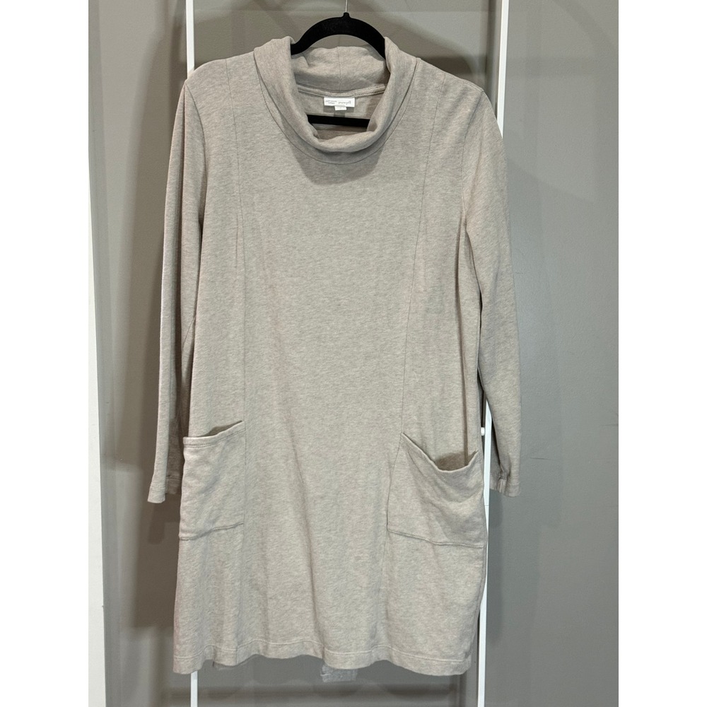 Pure Jill J. Jill Soft-Touch Cotton Cowl Neck Dress Oatmeal Beige L Lagenlook